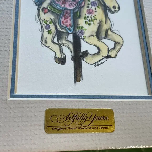 Yellow Carousel Horse 5x7 Matted Print Hand Watercolor, Signed Shar Coulson - Picture 6 of 8